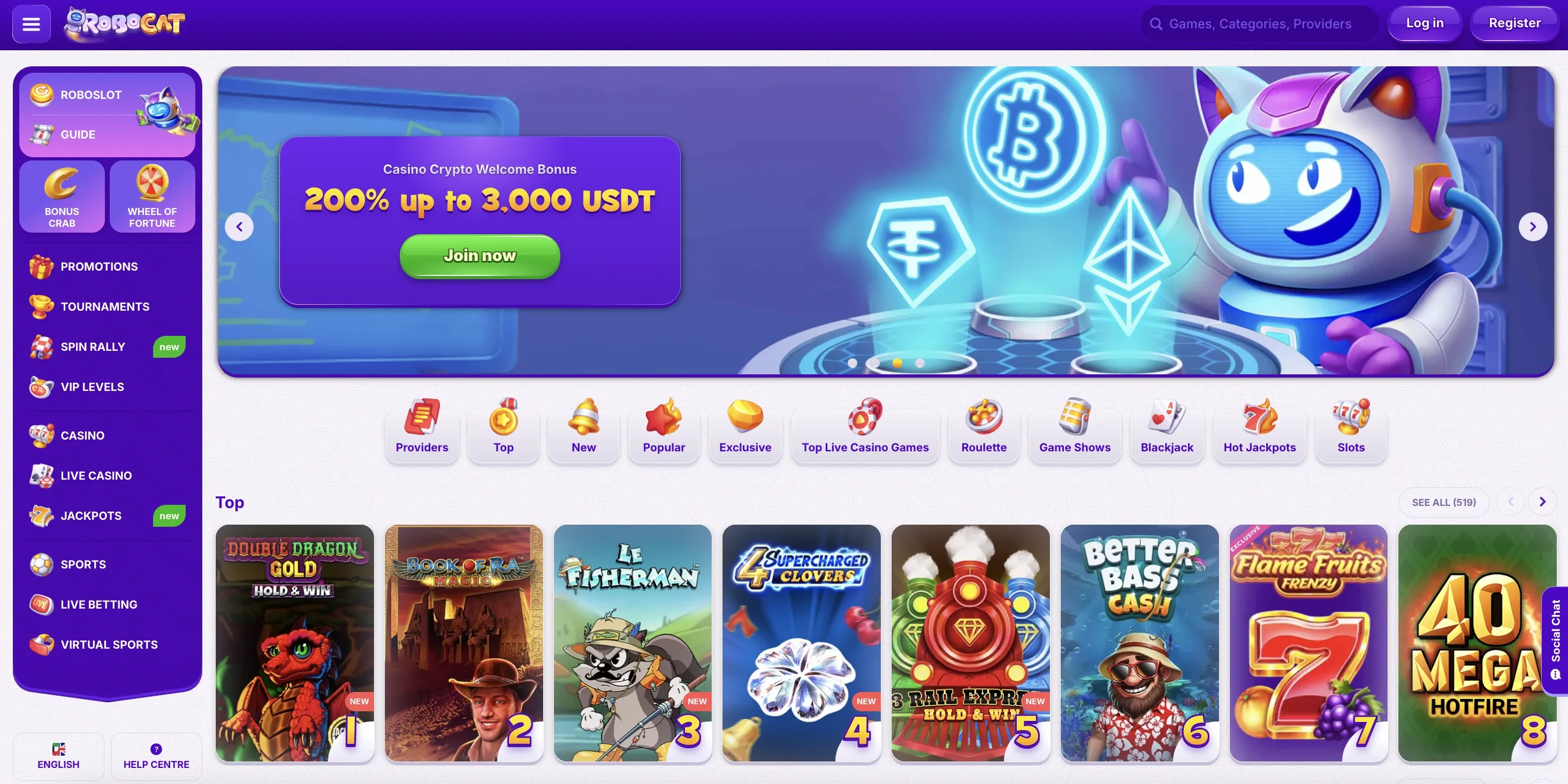 Robocat Casino Homepage